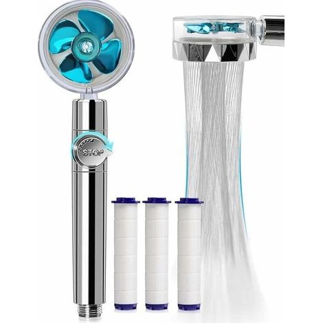 Pommeau de Douche Anti Calcaire Economie Deau, Pommeau de Douche Helice Haute Pression Filtre à Trois Niveaux Système de Filtrage avec Filtre 5 Coton PP Remplaable (1/4)