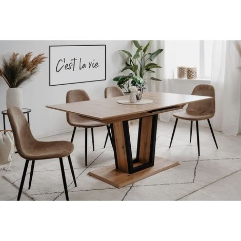 Table extensible - SORIA - Rectangulaire - 10 personnes - 160/200 x 76 x 90 cm - Noir / Chêne artisan (1/4)