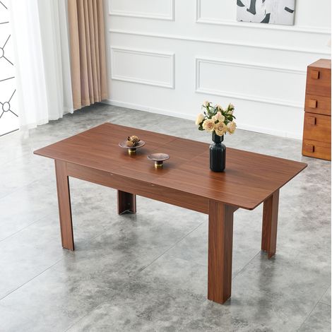 Table à manger extensible 220x88.5x77 cm marron noyer en MDF avec rallonges et finition résistante (1/5)