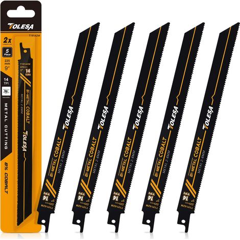 Heavy Metal Reciprocating Saw Blades 225mm 14tpi Reciprocating Saw Blades For Metal Pipes, Metal Sheets, Rebar, Bi-Metal Cast Iron Reciprocating Saw Blades Best Strength (1/5)