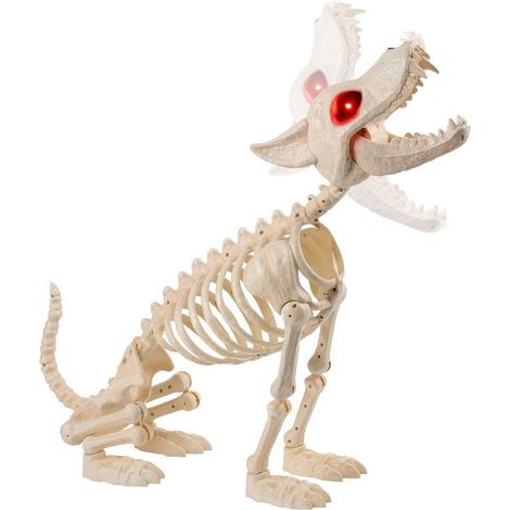 Squelette de loup hurlant - Décoration d'Halloween - 86 cm - Chien squelette avec yeux LED rouges - Ouverture et fermeture automatique du menton - Articulations mobiles - Squelette d'animaux (1/5)