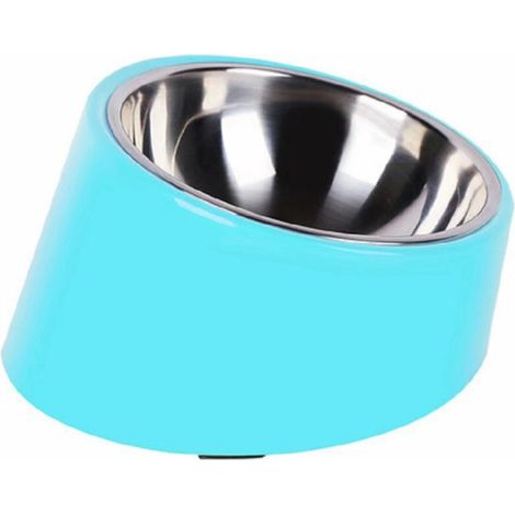Bol inclinable en mélamine bleu avec bol amovible en acier inoxydable, antidérapant, pour petits animaux jusqu'à 5 kg, 220 ml – DELKEVIC (1/5)