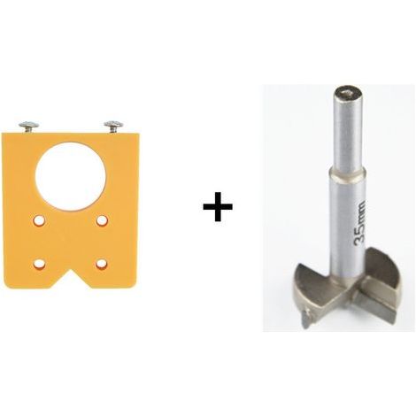 Outil de repérage des trous de chaîne (jaune) + foret de 35 mm Gabarit de perçage pour charnières de 35 mm, outil auxiliaire de perçage pour le travail du bois, gabarit de perçage pour charnières de p (1/5)