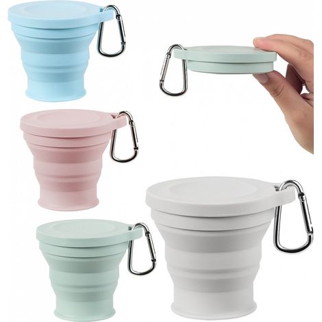 Gobelet pliable - À emporter - Lot de 4 - 180 ml - Gobelet en silicone - Café - Thé - Idéal pour les déplacements - Camping - Réutilisable - Gobelet de poche - Tasse à café - Tasse à thé - Gobelet de  (1/5)