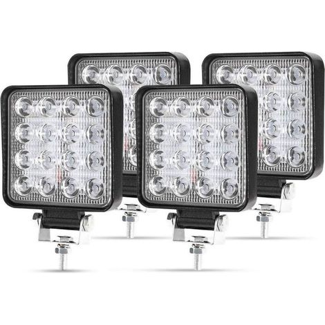 4 x 48W LED Work Light, 12V 24V Square Spotlight Long Range LED Headlights IP67 Flood Spotlight Reversing Light for Car, Truck, Tractor, SUV, Boat (4 Pack) (1/5)