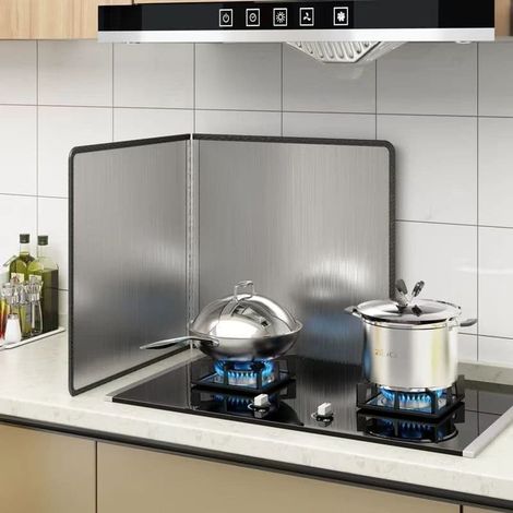 Pare-éclaboussures pliable en acier inoxydable - Pare-éclaboussures de cuisine pour cuisinière, facile à nettoyer (1/5)