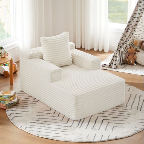 Chaiselongue convertible beige en velours côtelé avec mousse haute densité et ressorts ensachés (1/5)