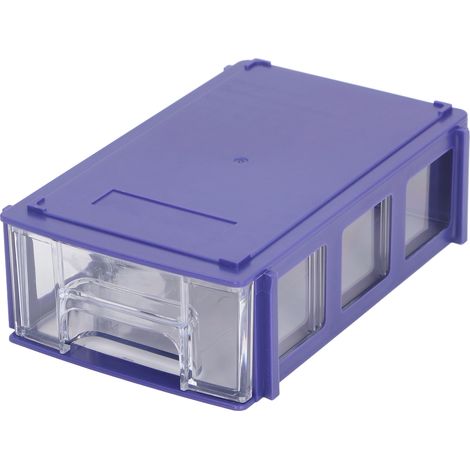 Ortviai Boîte de Rangement Empilable en Plastique et Acrylique – Tiroir Mini 140 x 90 x 40 mm, Bleu/Transparent (1/5)