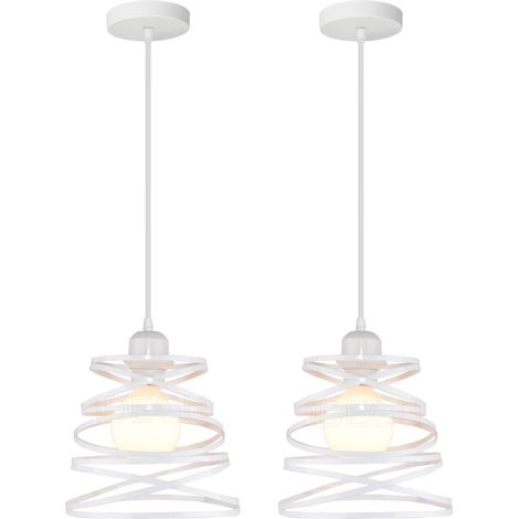GROOFOO Lot de 2 Suspensions Luminaires Moderne Créatif Lustre Plafonnier de Design à Spirale en Cascade Vintage Métal E27 Lampe Suspension pour Chambre Salon,20cm (Blanc)