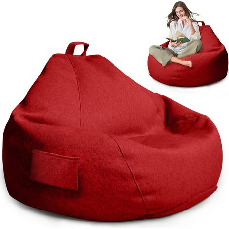 Pouf de jeu XL pour adulte - Housse uniquement (sans rembourrage) - 100 x 120 cm - Avec fermeture éclair - Pour extérieur et salon - Rouge (1/5)