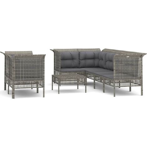 Maison Exclusive - Set Divani da Giardino 8 pz con Cuscini in Polyrattan Grigio (1/5)