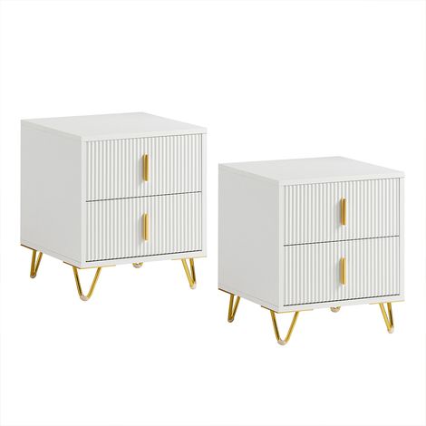 SoBuy Set di 2 Comodino Camera da Letto - Comodino con 2 Cassetti, Tavolino Salotto - Moderna Cassettiera L40 x P40 x A47 cm Bianco FBT115-Wx2