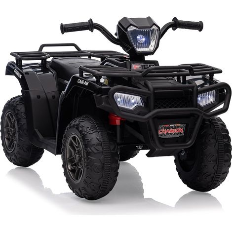 12V ATV Quad Electrique pour Enfants avec Deux Moteurs, Musique et LED, Vitesse de Sécurité : 3 à 6 KM/H, 3 Ans et Plus - Noir