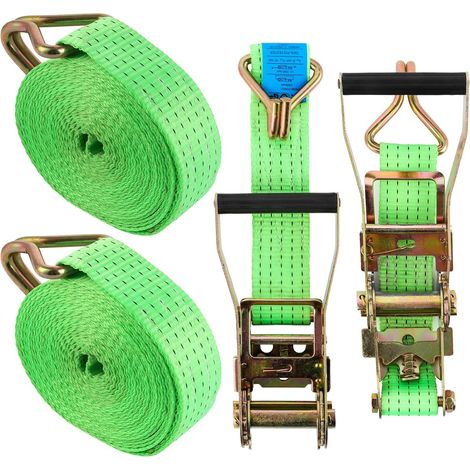 2 Pièces Sangle à Cliquet 3000kg 6m avec Sangle Cliquet et Crochets, Sangle 50 mm de Levage Sangle Crochet 3t, Sangle à Cliquet Verte pour Cargaison, Moto, Camions (1/5)