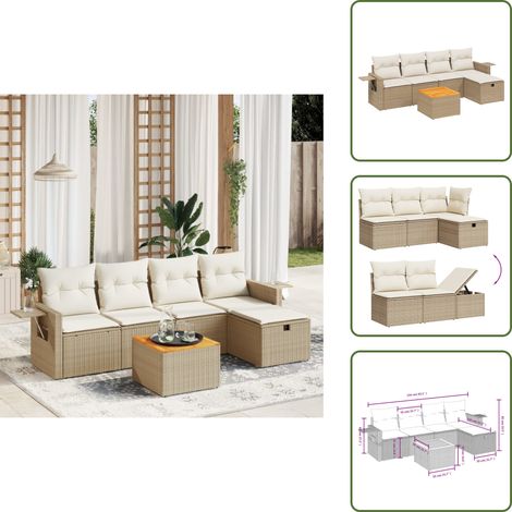 Salon de jardin avec coussins 6 pcs beige résine tressée - Ensemble Salon De Jardin - Mobilier De Jardin - Canapé Extérieur - Chaise Lounge - Table Basse Extérieure (1/5)
