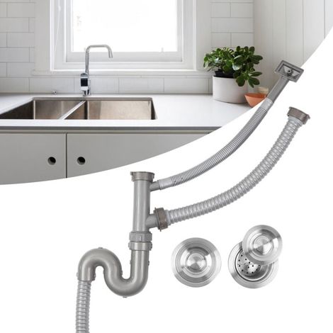 Bonde Lavabo Acier Outil Vidange, Siphon Tuyau Pliable pour Salle de Bain (1/4)