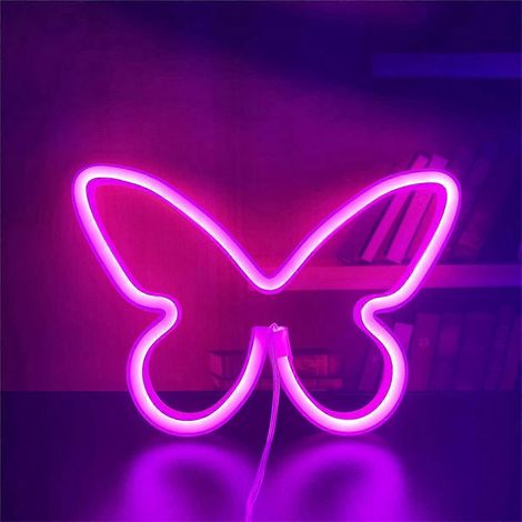 Guirlande lumineuse décorative papillon néon - 15,4 x 22,6 cm - Rose clair - Fonctionne sur secteur (USB ou piles) - Idéale pour la maison, la chambre, un bar, un restaurant ou pour Noël (1/5)