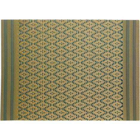Set de table double face bleu paon et or 33 x 45 cm en PVC et polyester jacquard - PANGIVO (1/3)