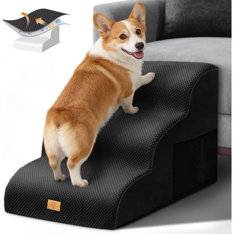 Hundetreppe mit 3 Stufen, hochdichtem Schaumstoff, abnehmbarem Bezug, rutschfest, für Wohnzimmer oder Schlafzimmer (1/5)