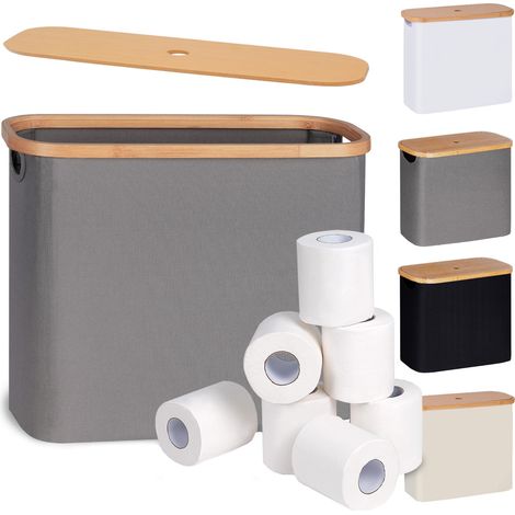 Organisateur de papier toilette Bamboo-Top : porte-rouleaux vertical en tissu Oxford pour 9 rouleaux, gris, avec poignée (gris, 45 x 15 x 35 cm) (1/5)