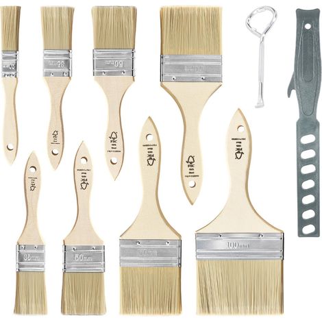 Lot de 10 pinceaux de peinture 20 35 50 70 100 mm - Pinceau plat - Pinceau à lasure - Pinceau de peinture - Pinceau de surface pour peinture (1/5)