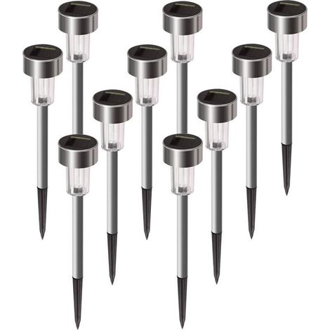 Pack de de 10 lampes solaires d'extérieur étanches en acier inoxydable pour patio, XU, Pelouse, Cour et paysage (blanc) - KZQ (1/4)