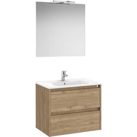 MUEBLE LAVABO 700MM TENET 2 CAJONES + ESPEJO Y APLIQUE LED NOGAL