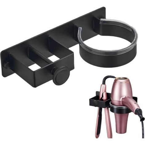 Support de sèche-cheveux support mural auto-adhésif pour outils de cheveux avec crochet de câble et boîtes de rangement support de sèche-cheveux multifonction pour accessoires de salle de bain (1/5)
