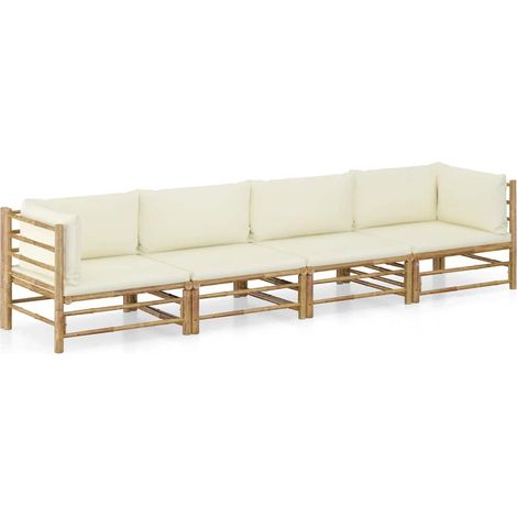 4-tlg. Garten-Lounge-Set mit Cremeweißen Kissen Bambus vidaXL (1/5)