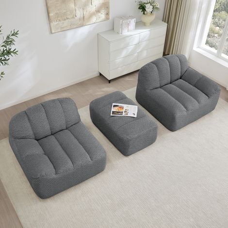 Modulares Ecksofa 210x165x79 cm Grau aus Granuliertem Fleece mit Ottoman und ohne Montage (1/5)