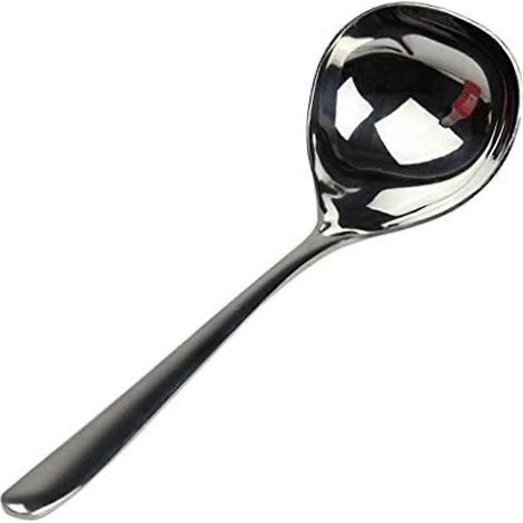 Cuillère de service en acier inoxydable bleu F, finition miroir, grande louche à soupe, idéale pour buffets, banquets et dîners. Service de table court H EMI. (1/2)