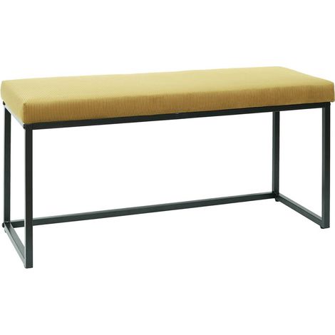 Altobuy – Banc velours côtelé jaune moutarde – Assise 100% polyester – Dimensions 100x39xH49cm – Piétement métallique noir