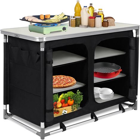 Froadp 97x47,5x78cm Faltbar Camping Schränke Mobile Außenküchen Schrank mit MDF Tischplatte & Tragetasche Mobile Gartenküche Grilltisch Campingküche