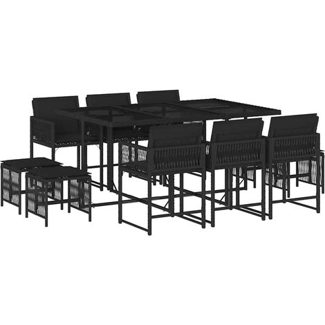 Maison Exclusive - 11-tlg. Garten-Essgruppe mit Kissen Schwarz Po
