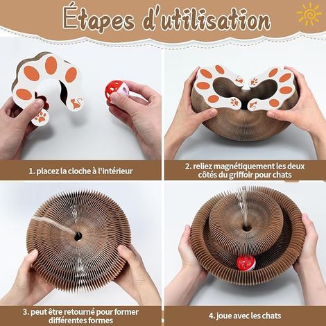 Cat Scratching Post Cardboard with Ball, Cat Toys Foldable and Transformable Corrugated Cardboard Cat Scraper for Wall and Corner (1/4)
