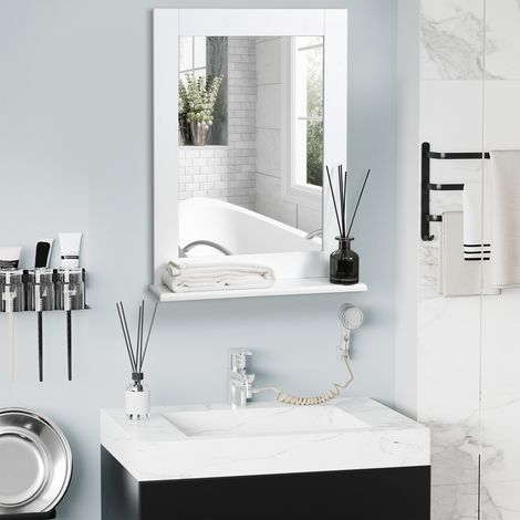 kleankin Miroir mural moderne salle de bain avec étagère de rangement, 50 x 11,5 x 60 cm, blanc