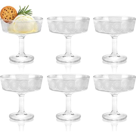 Ensemble de 6 coupes à trifle transparentes sur pied, 190 ml (6 oz), petits bols à dessert en verre sur pied, design moderne, présentoir à trifle en cristal, centre de table pour glace, salade et frui (1/5)