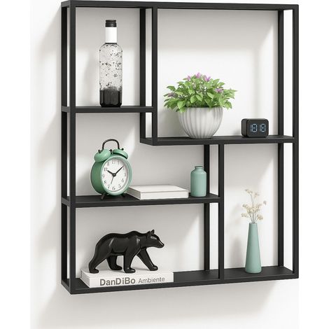 DanDiBo Wandregal Schwarz Metall 90x75x20 cm 96635 Regal Wand Hängeregal Wandmontage Modern (1/5)