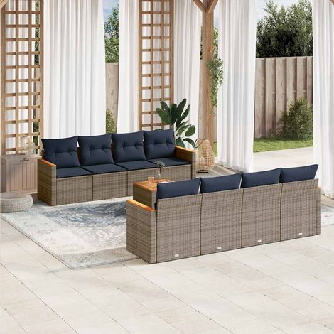 9-teiliges Gartensofa-Set mit Kissen, grau, Polyrattan (1/5)