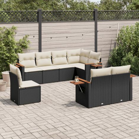 vidaXL Set Divani da Giardino con Cuscini 8 pz Nero in Polyrattan (1/5)
