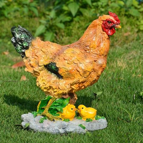 Figura de jardín de una gallina con pollitos, resina, para decoración de jardín u oficina, marrón, 30 cm, kit (1/5)