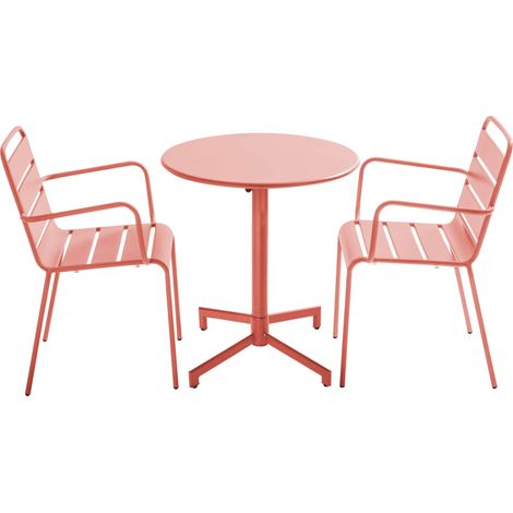 Ensemble table de jardin et 2 fauteuils en métal argile - Palavas (1/5)