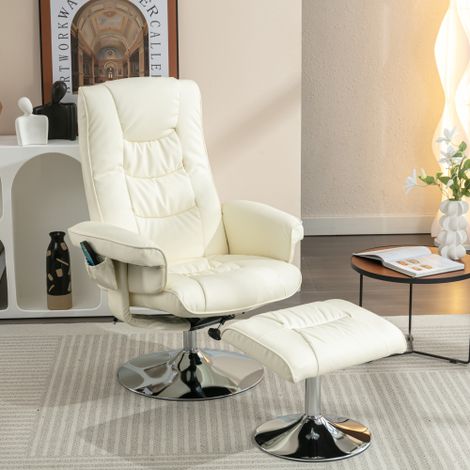 Sillón de masaje con tapicería de poliuretano y reposapiés con masajeador de 5 puntos - color beige (1/5)