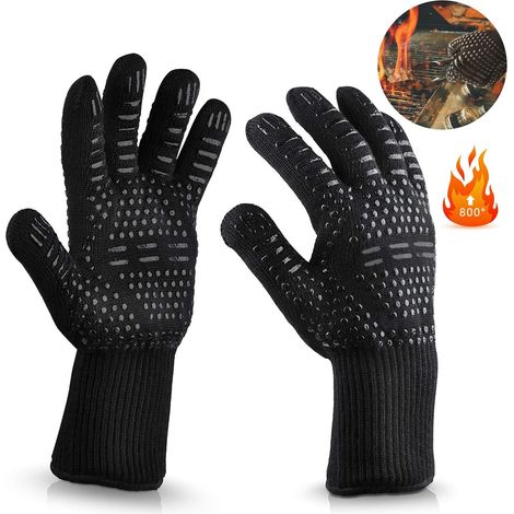 Guanti per barbecue, guanti da forno, guanti per grigliare fino a 800°C, guanti universali resistenti al calore, guanti da cucina e guanti da griglia unisex neri.