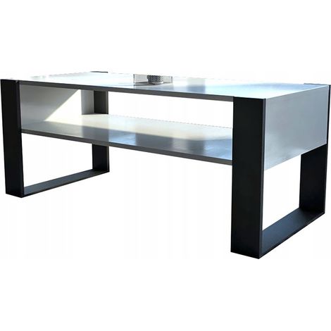 Dusine – Table basse industrielle Lovy blanche et noire – 120 cm x 64 cm – Mélaminé certifié FSC – Plateau réversible pour longévité (1/4)