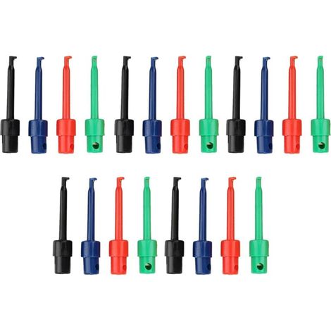 Lot de 20 crochets de sonde de test pour multimètre, pinces de test électroniques, sondes de test PCB, noir, rouge, vert, bleu (1/5)