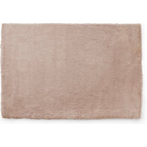 Tapis rectangulaire fausse fourrure beige 120 x 160 cm (1/4)