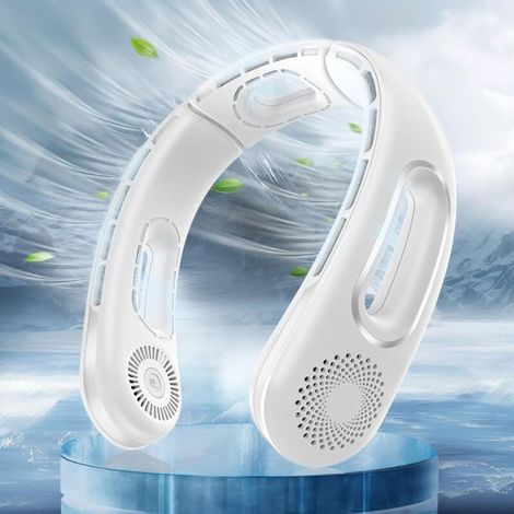 Ventilador de cuello recargable de 5200 mAh – 4 velocidades ajustables – De 4 a 16 horas de duración de la batería – Funcionamiento silencioso  45 dB – Refrigeración de 360° – Portátil y manos libres