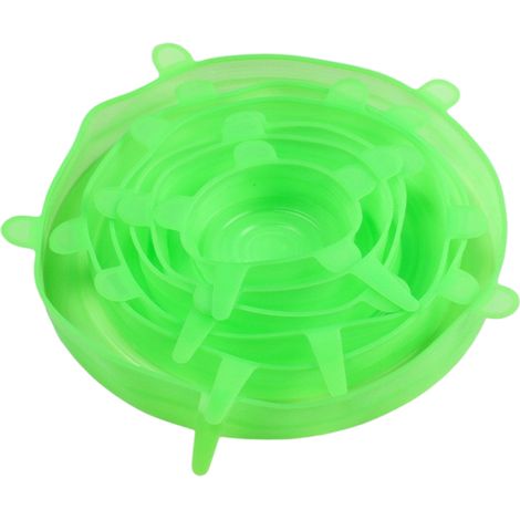 Couvercle de conservation en silicone extensible en six pièces, anti-poussière, pour bol, réfrigérateur, micro-ondes et four. Film de conservation scellé avec motif smiley. (1/5)