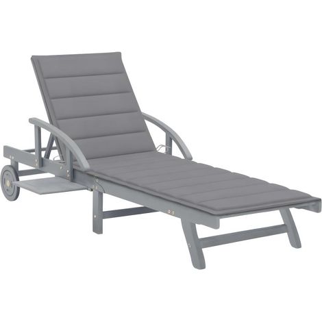 Transat chaise longue bain de soleil lit de jardin terrasse meuble d'extérieur avec coussin bois d'acacia solide (1/5)